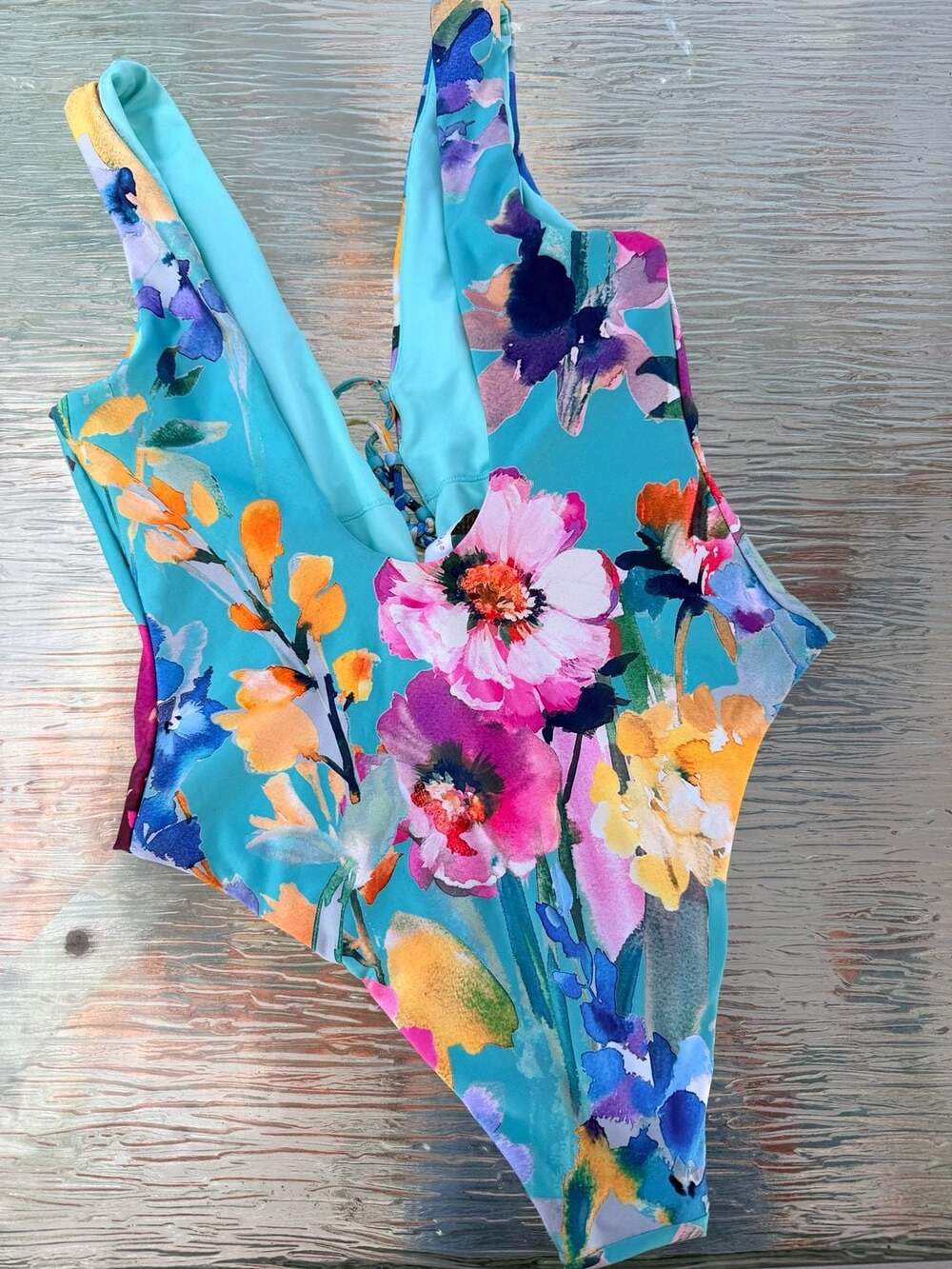 Cosita Linda Artisanal Flowers Plunging Neckline Swimsuit